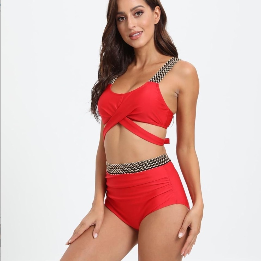 High Waisted Bikini Set 2 Piece Full Coverage Swimsuit Tummy Control Padded L - Picture 3 of 3